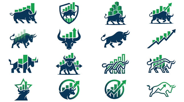 Bull market stock exchange icons.