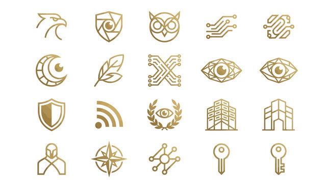 Golden icons on white background.