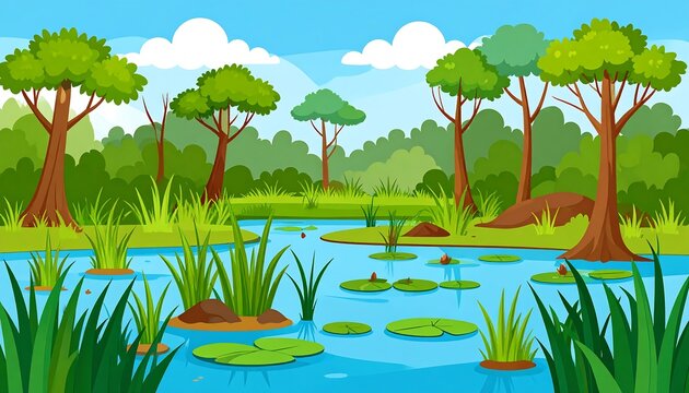 Swamp Landscape Scene.