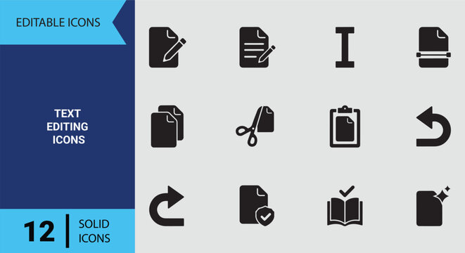 Solid Text Editing Icons for Word Processing Code Syntax Refactoring and Digital Desktop Publishing