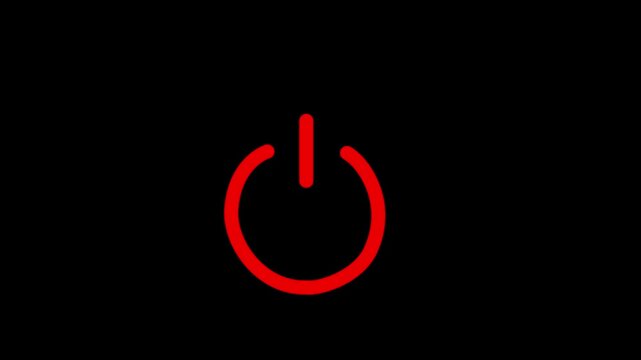Glowing red power button icon isolated on transparent background for start or shut down control minimalist style. RED power button icon animation. power button turning on and off 4k video.