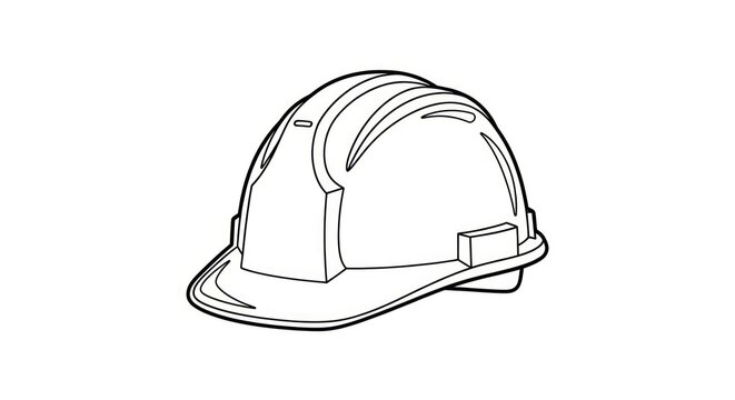 Simple black and white line drawing of a construction hard hat.
