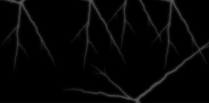 Lightning strikes on black background, electric storm, gray branches