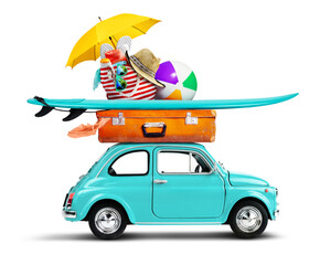 Retro car with luggage and beach equipment on the roof © Soho A studio