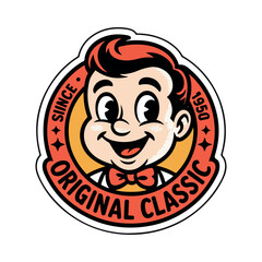 Retro 1950s cartoon boy mascot with 