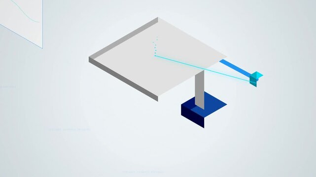 Isometric 3d animation of a scanning laser on a square platform