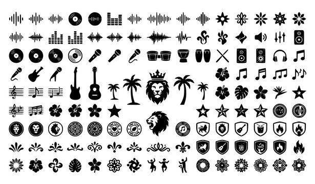 Minimal Black Reggae Festival Symbol and Music Icon Vector Collection for International Reggae Day