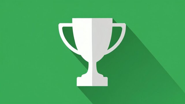 Animated Silver Trophy Cup Icon on Green Background.