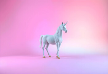 Obraz premium white unicorn standing on pink gradient background