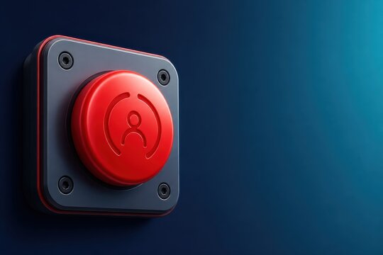 User profile button icon on red control panel 3D rendering for security and interface design
