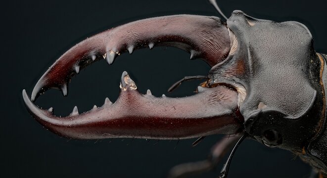 Extreme macro close up of stag beetle mandibles and jaws