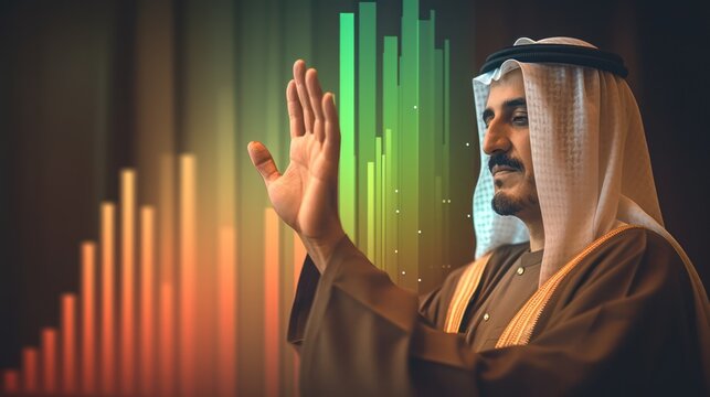 Arab Businessman Interacting with Digital Financial Data