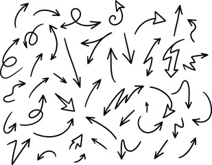 Fototapeta premium Hand Drawn Arrows Sketch Vector Set Black Thin Line Direction Pointer Doodle Icons