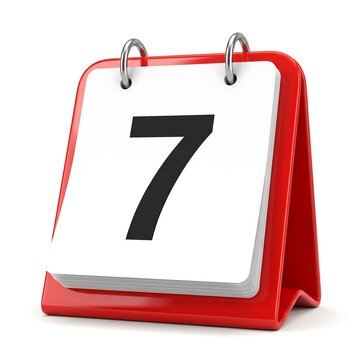 Calendar icon showing day seven in red frame 3D rendered style isolated on white background ideal for scheduling apps
