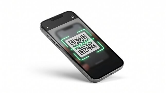 Close-up of Smartphone with QR Code Scan Icon on Screen in Dark Setting