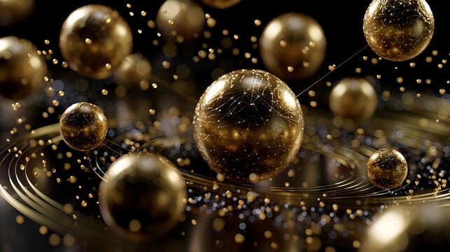 Abstract AI engine with golden neural spheres, Personalized shopping recommendations and ecommerce technology.