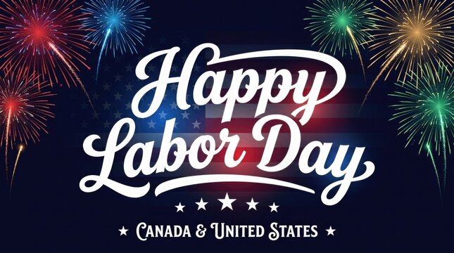 Labor Day Greeting Poster with Fireworks and American Flag Background Featuring Celebration, Holiday, Stars with Stripes