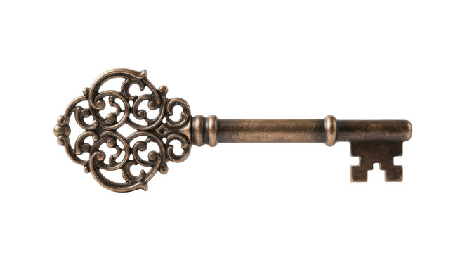 Vintage ornate skeleton key isolated on transparent background