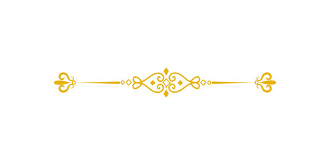 Fototapeta premium Elegant golden decorative divider with ornate scroll work and derailleurs ends, isolated on transparent background