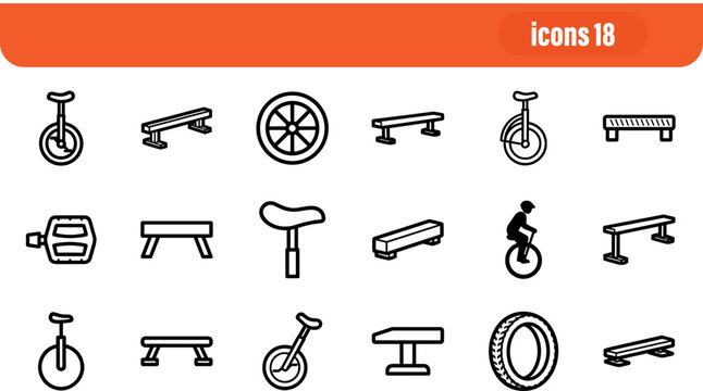 Set of 18 Unicycle and Balance Icons