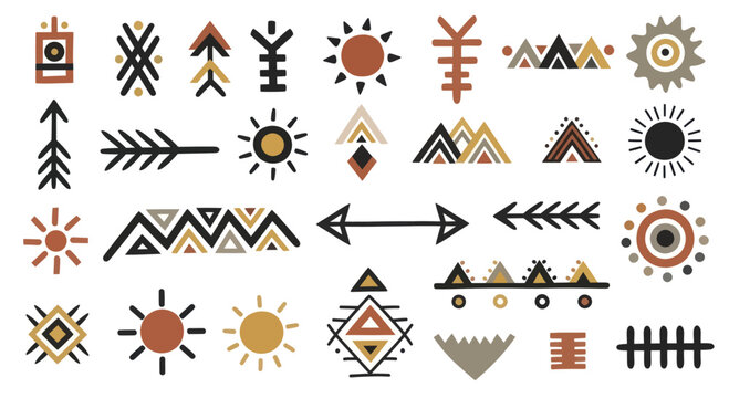 Collection of diverse tribal symbols and ethnic design elements.