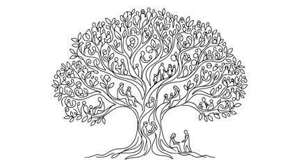 Fototapeta premium Family Tree Illustration: People as Leaves on Branches, Symbolizing Connection and Growth