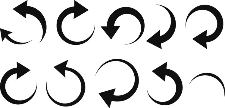Set of black circular arrows indicating rotation and process flow on a white background vector illustration