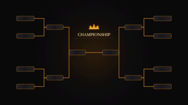 Tournament bracket chart animation with championship crown on dark background