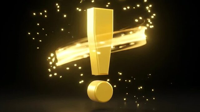 Glowing golden exclamation mark on dark dramatic background