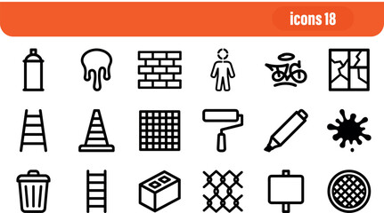 Graffiti and Street Urban Art Outline Icon Set © liubomir118809