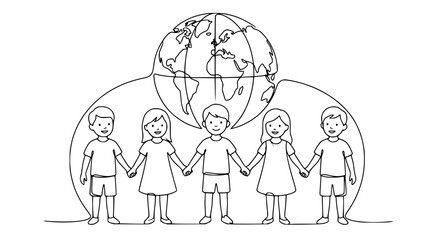 Diverse Children Holding Hands Around Globe, Unity and Global Connection Concept