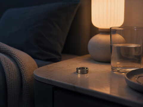 Table de nuit avec lampe et tablette &eacute;teinte