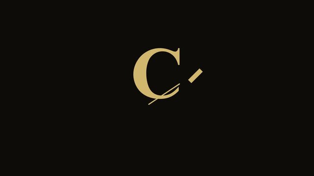 Gold letter c animation with minimalist line reveal on 4k black background, gold luxury branding, minimalist animation