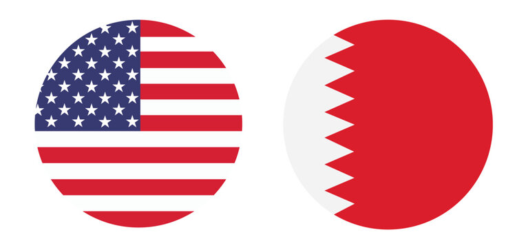 Circular Icons Featuring the National Flags of the United States and Bahrain in Flat Vector Style