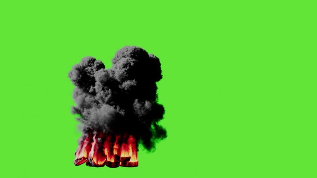 Burning Tires on a Green Screen Background, CG Animation. 4K