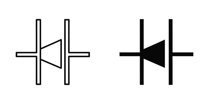 Electrical diode symbol set featuring linear outline and solid black silhouette style component electronic
