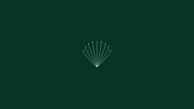 Minimalist abstract fan shape animation with floating particles on dark green 4k background