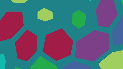 Fototapeta premium Geometric honeycomb pattern featuring vibrant hexagonal shapes in multicolored tiles set on deep teal textured surface for artistic layout.