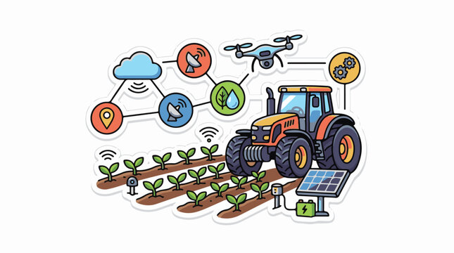 Smart farming technology connects drone tractor and sensors for crop growth