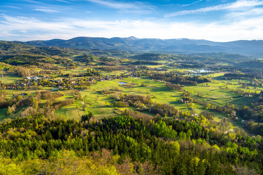 view on jeleniogorska valley under Karkonosze mountains in Poland