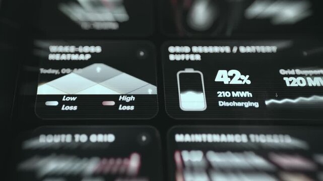 Wake-loss heatmap alongside Grid Reserve Battery Buffer status