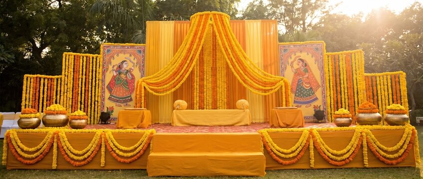 Indian Haldi stage decoration wedding culture