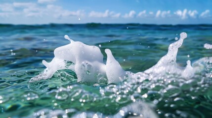 Fototapeta premium Dynamic Ocean Wave with Splashing Foam and Clear Blue Water Under Bright Sky