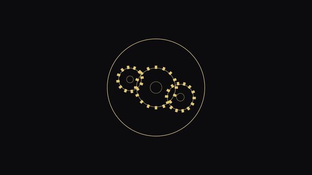 Minimalist gold gear mechanism animation: rotating mechanical cogs for business and technology concepts 4k
