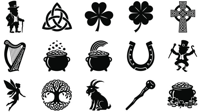 Black silhouette Celtic symbols on white background
