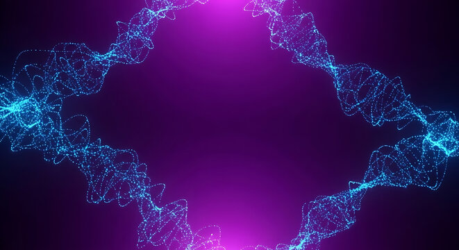 Glowing blue digital dna strands on purple background