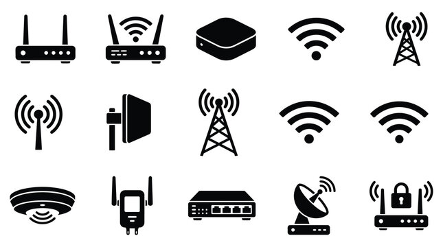 Collection of wireless internet icons and communication symbols