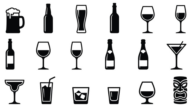 Black silhouettes of various alcoholic drinks and bottles