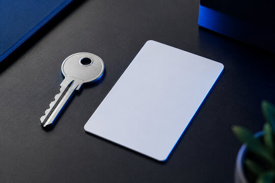 Security key and blank access card on office desk