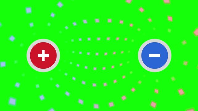 Physics animation showing magnetic attraction between positive and negative charges on green screen